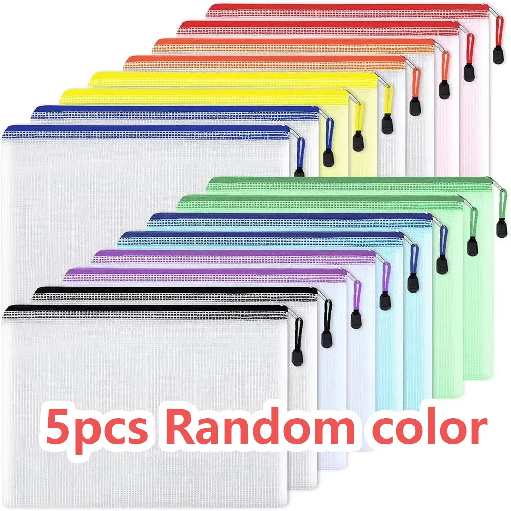 10pcs A4 zipper bag Multi-color waterproof plastic file bag Multi-purpose travel storage office supplies home organizing bag