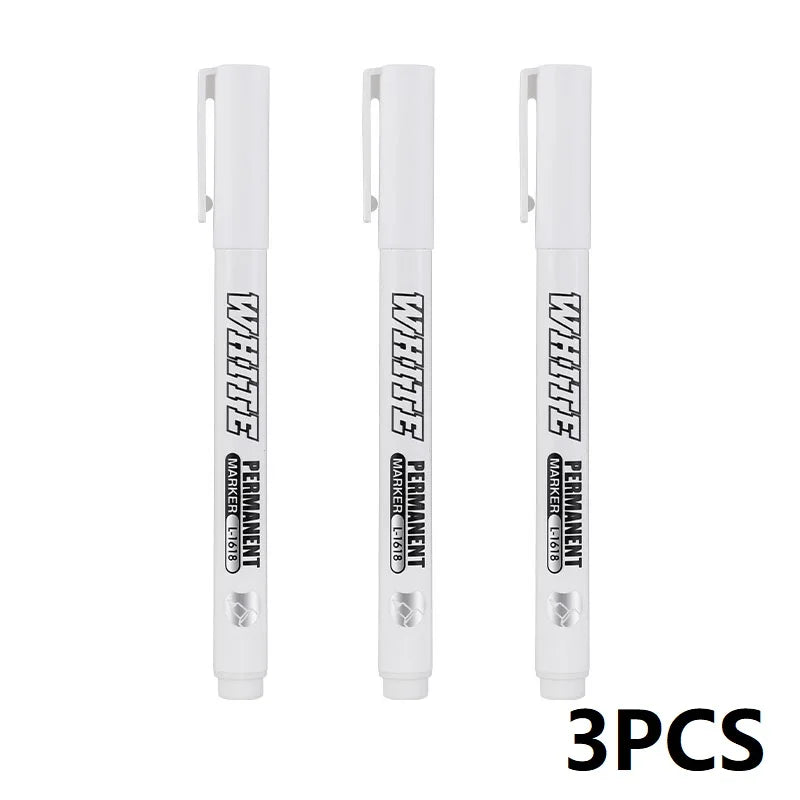 New 1/2/3PCS Waterproof Metal Marker Permanent White Paint Pen Washing Art Painting Graffiti Pens Fabric Wood Leather Marker1MM
