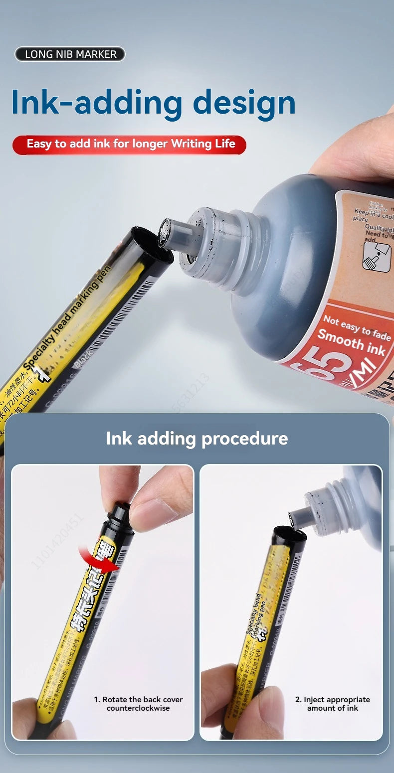 1-12 PCS 45mm Tip Waterproof Long Head Marker Pen Quick-Dry Ink for Woodworking Construction, Deep Hole White Black Red Blue