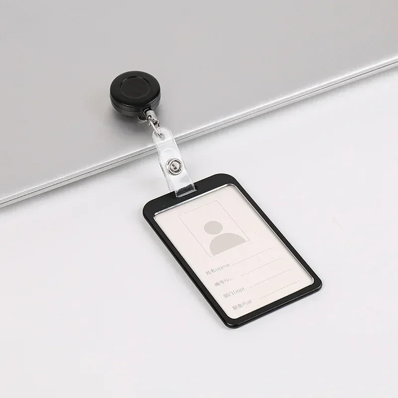 1 Pcs Aluminum Alloy Card Cover Case Bank Business Work Card Holder with ABS Retractable Badge Reel Credit ID Card Badge Bag