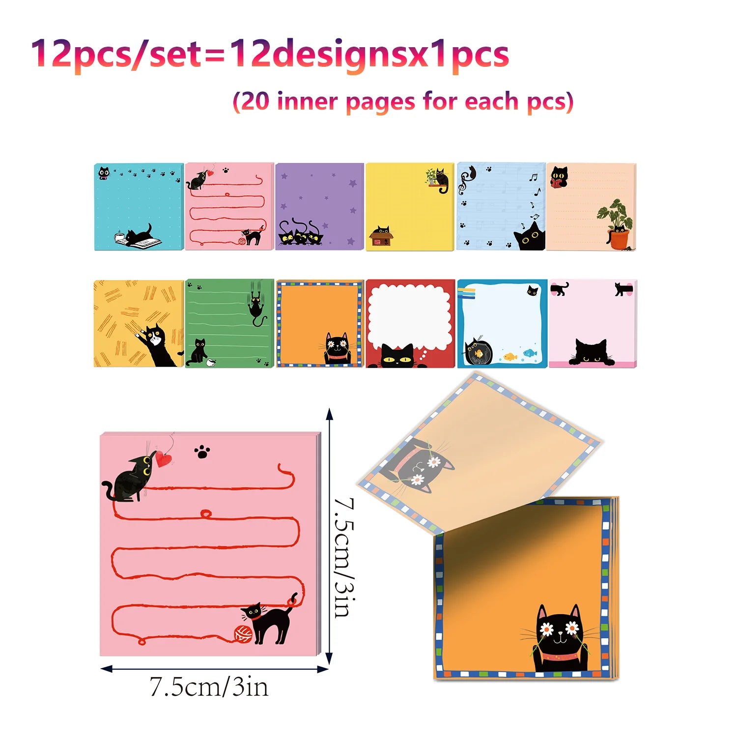 12/24pcs Cute Animals Sticky Notes Set, Refrigerator Memo Pads,Self-Stick Dog Cat Notes Pads for Home Office Gifts Supplies
