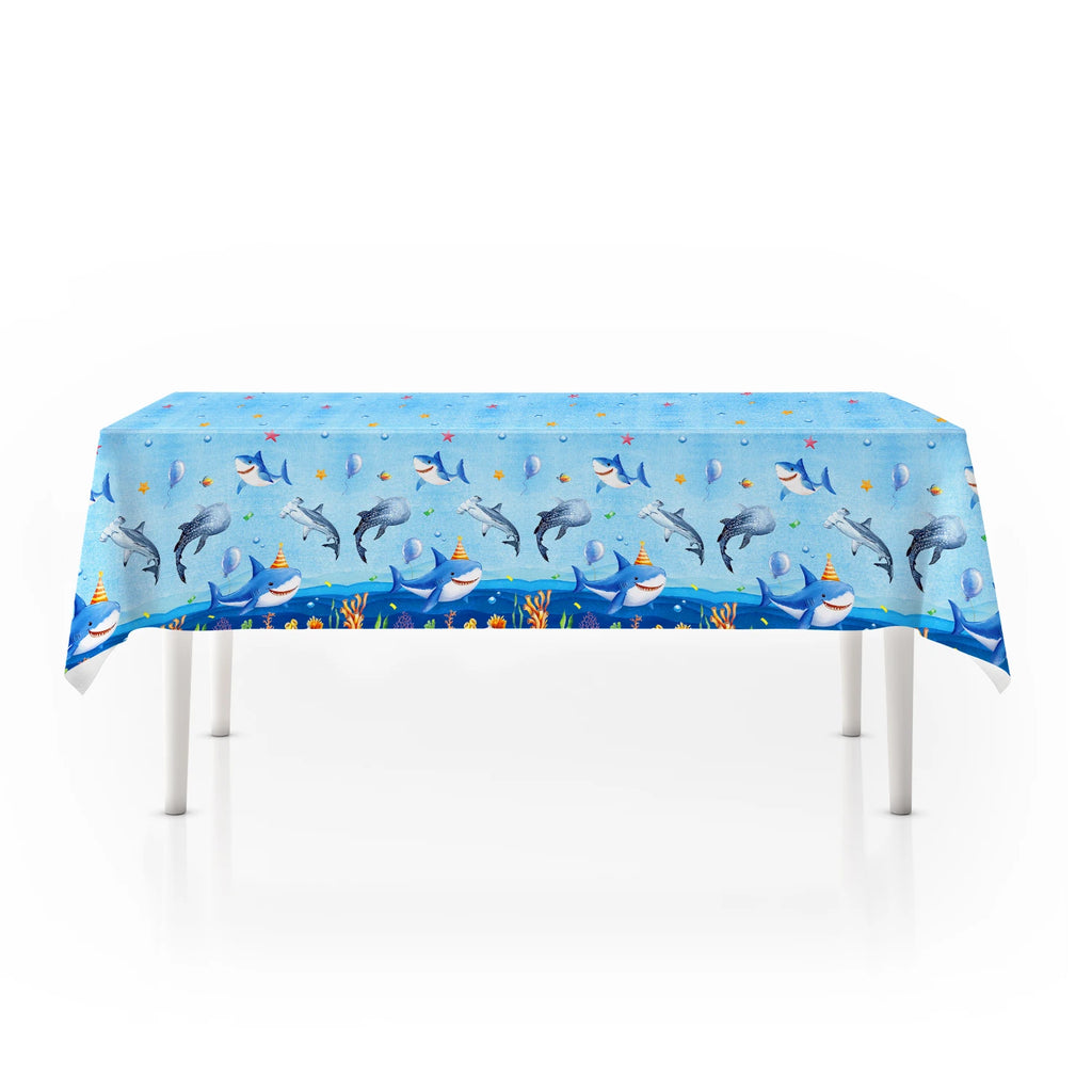 Ocean Shark Theme Disposable Tableware Cute Cartoon Marine Animal Plastic Tablecloth Kids Birthday Party Baby Shower Decor
