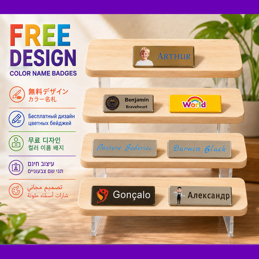 Personalized Name Tag Badges Identification Customized with Text&Logos, Stainless Steel Name for Clothing with Pin or Magnetic
