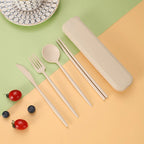 Eco-Friendly Wheat Straw Cutlery Reusable Chopstick Fork Knife Spoon Tableware Set 4Pcs/Set Portable Utensils With Box Healthy