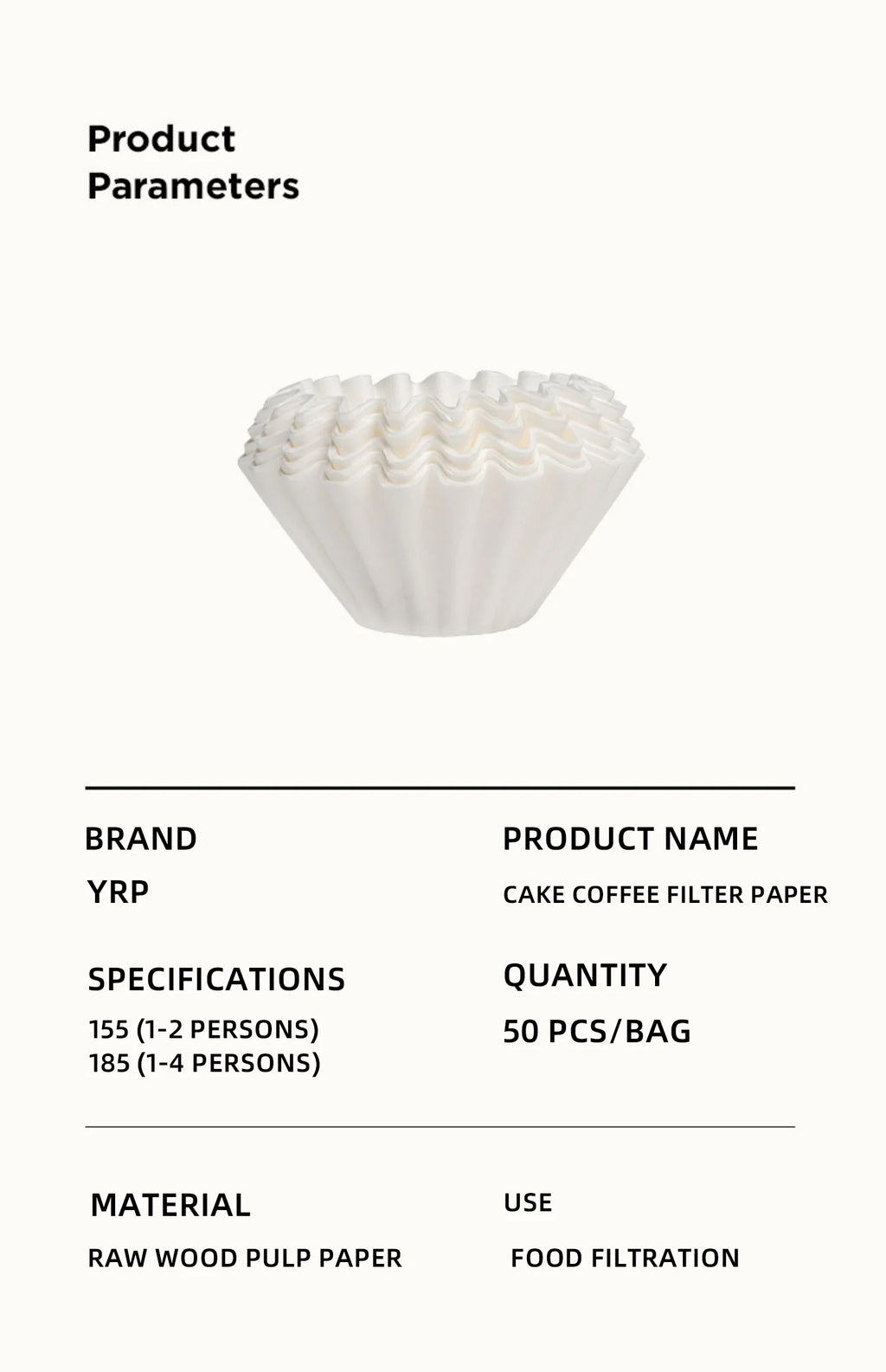 YRP Coffee Filter Papers 50 Sheets 1-2Cups 3-4Cups Paper Filter #155  #185 Pour Over Coffee Dripper & Wave Dripper Barista Tools