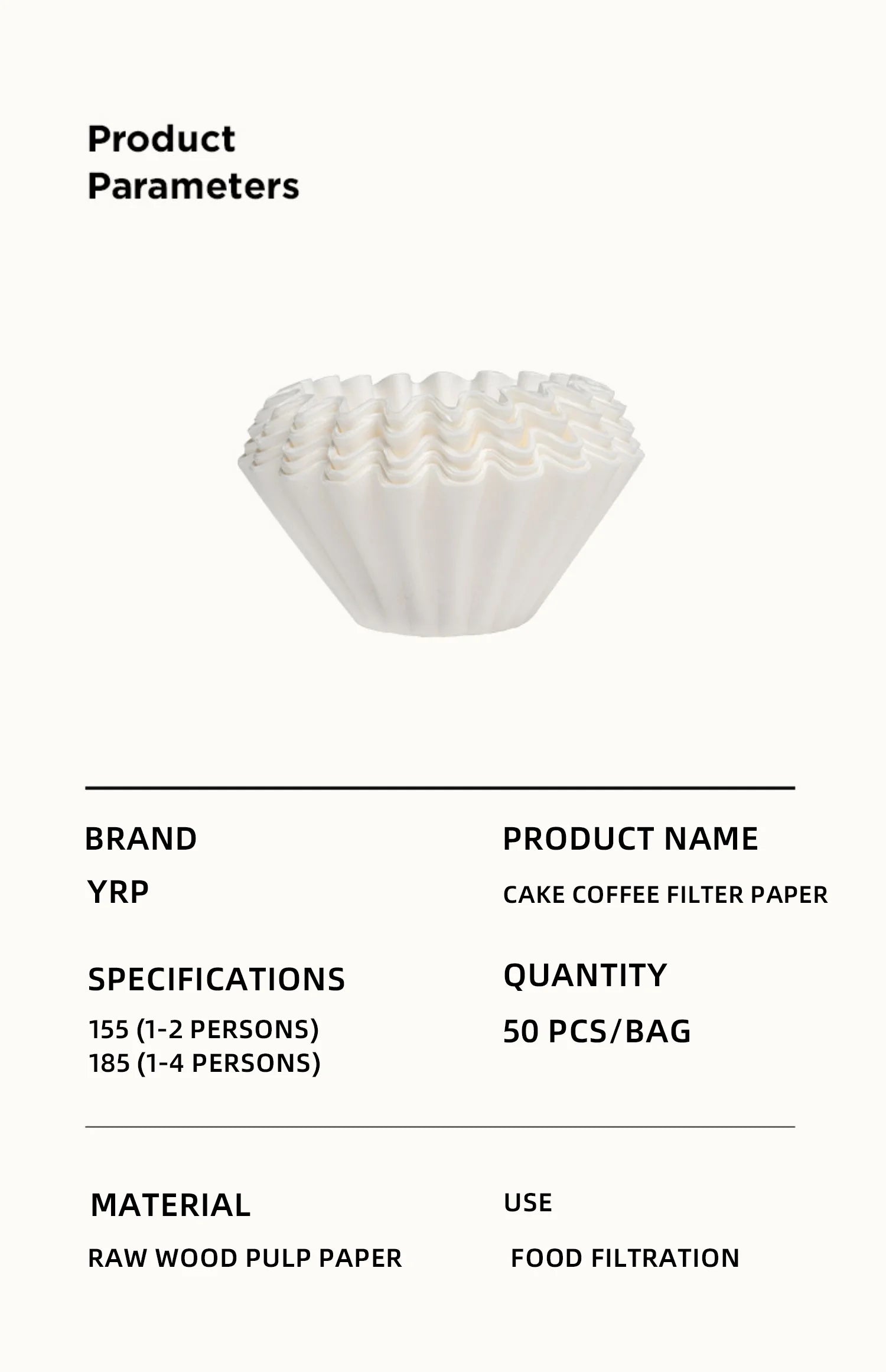 YRP Coffee Filter Papers 50 Sheets 1-2Cups 3-4Cups Paper Filter #155  #185 Pour Over Coffee Dripper & Wave Dripper Barista Tools