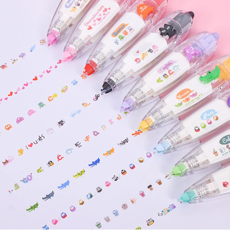 4Pcs Correction Tapes Refill Set Kawaii Animals Cartoon Decorative Press Type Cute Diary Stationery Decoration School Supplie