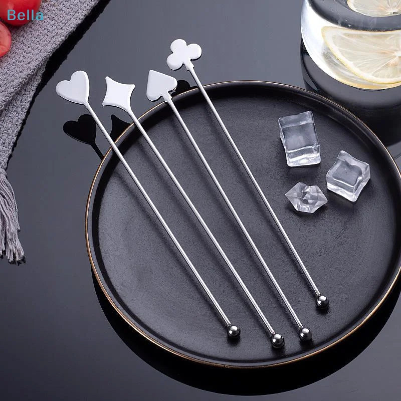 ♩Stainless Steel Stirring Stick Long Handle Bar Spoon Star Heart Shape Cocktail Stirrer For Coffee Milk Tea Home Cafe Decor 1PC