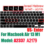 Hebrew Israel  Keyboard Cover for Macbook Pro14 A2442 Air13.6 M2 A2681 Pro13 M1 A2338 A2289 Waterproof Silicone protective film