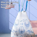 1 roll 100pcs blue rabbit garbage bag Portable Printed Thickened Garbage Bags, Stylish Blue Heart & Rabbit Drawstring Trash Bags