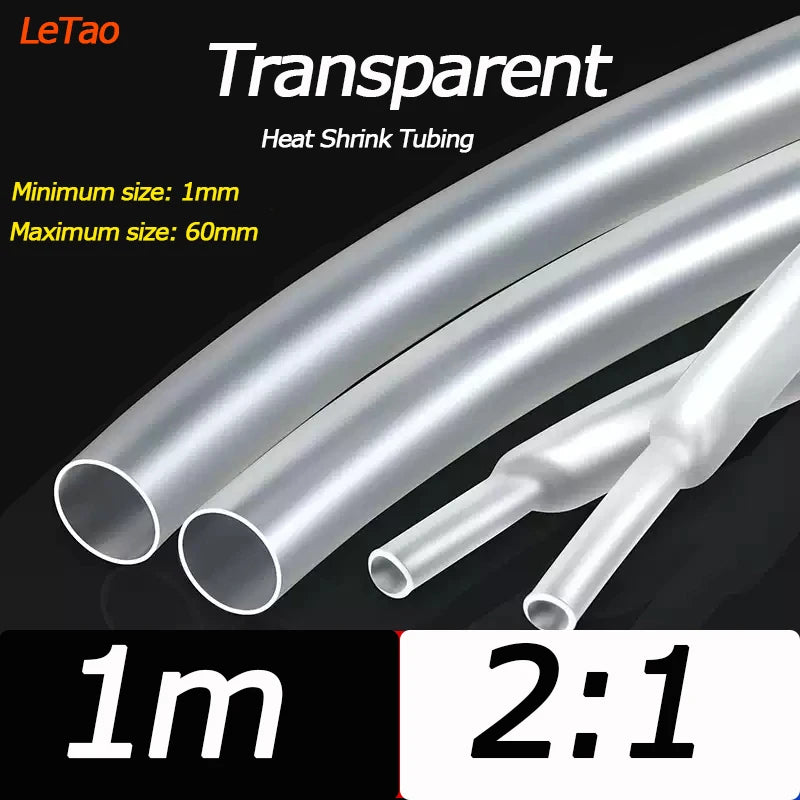 1 Meter Clear Dia 2 3 4 5 6 7 8 9 10 12 14 16 20 25 30 40 50 60 mm Heat Shrink Tube 2:1 Polyolefin Thermal Cable Sleeve Insulate
