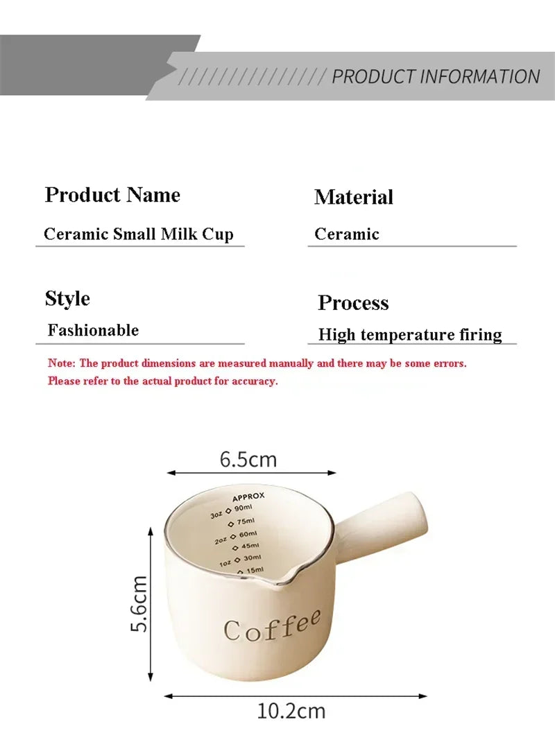Espresso Coffee Ceramic Small Milk Cup Wth Scale Coffee Measuring Cup Extraction Cup With V-Shaped Mouth Pitcher