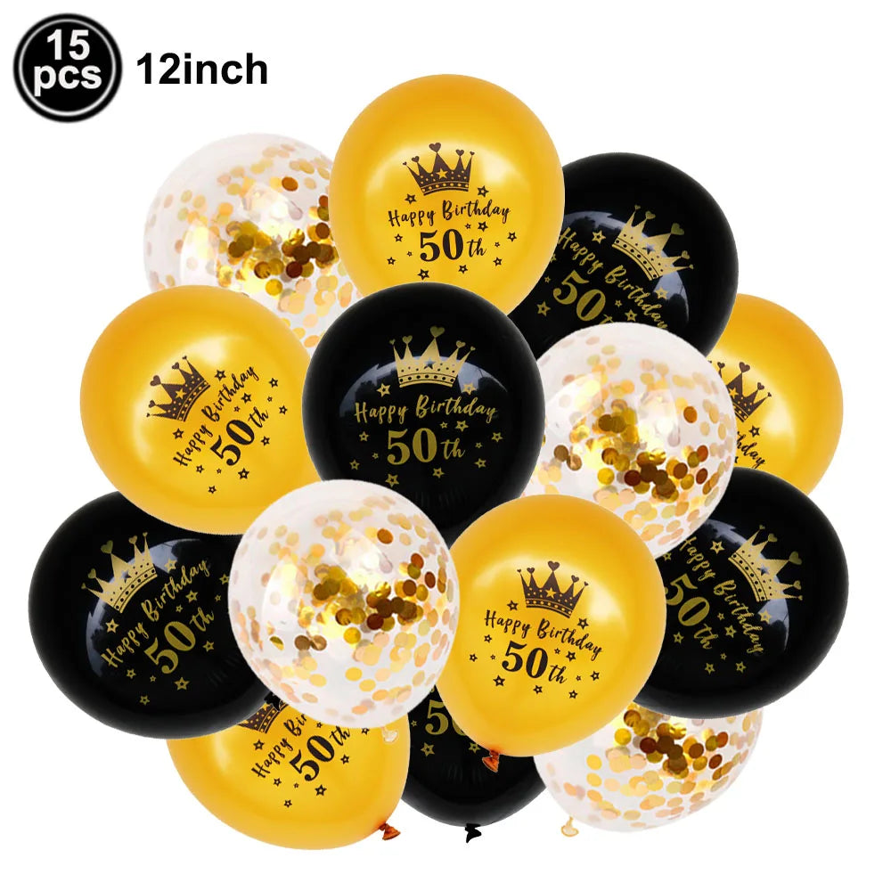 50th Birthday Party Supplies for Men Women Black and Gold 50 Years Old Party Paper Plates Cups Napkin Tablecloth Tableware Decor