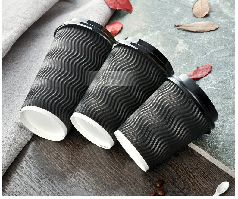 50pcs High Quality Thicken Double Layer Hot Drink Paper Cups 8oz/12oz/16oz Party Birthday Favor Disposable Coffee Cup with Cover