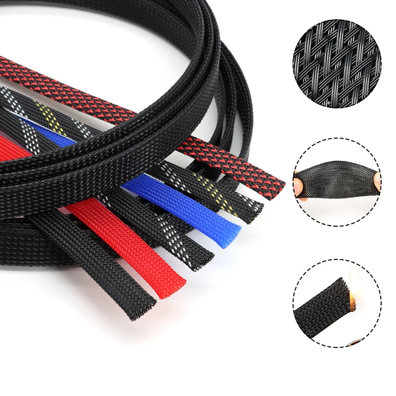 5M Multicolor PET Insulated Braid Sleeving 2mm - 40mm Expandable Wire Cable Sheath Flame-retardant Nylon Braided Mesh Tube DIY
