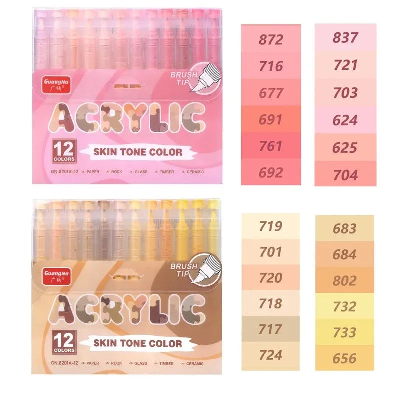 GuangNa 12/360/408 Colors Acrylic Paint Pen Markers Acrylic Skin Color Brush Tip Paint Marker for Wood Rock Painting Canvas Gift