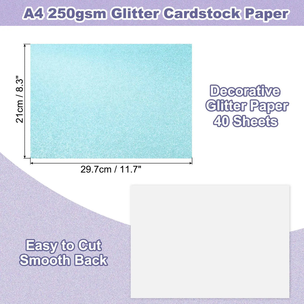 40Sheets A4 Glitter Cardstock Glitter Paper Card Stock Shiny Scrapbook 250gsm Sparkly Paper Large Shimmer for Scrapbook DIY Art