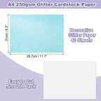 40Sheets A4 Glitter Cardstock Glitter Paper Card Stock Shiny Scrapbook 250gsm Sparkly Paper Large Shimmer for Scrapbook DIY Art