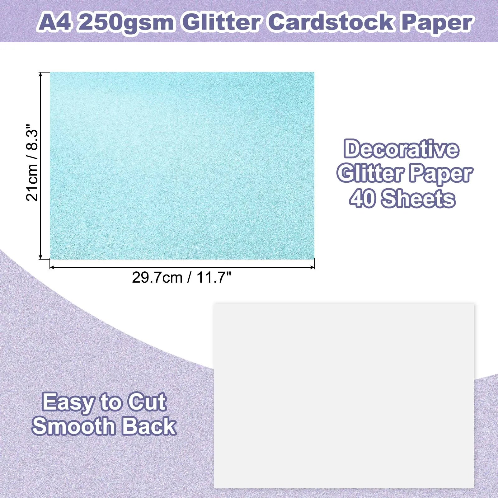 40Sheets A4 Glitter Cardstock Glitter Paper Card Stock Shiny Scrapbook 250gsm Sparkly Paper Large Shimmer for Scrapbook DIY Art