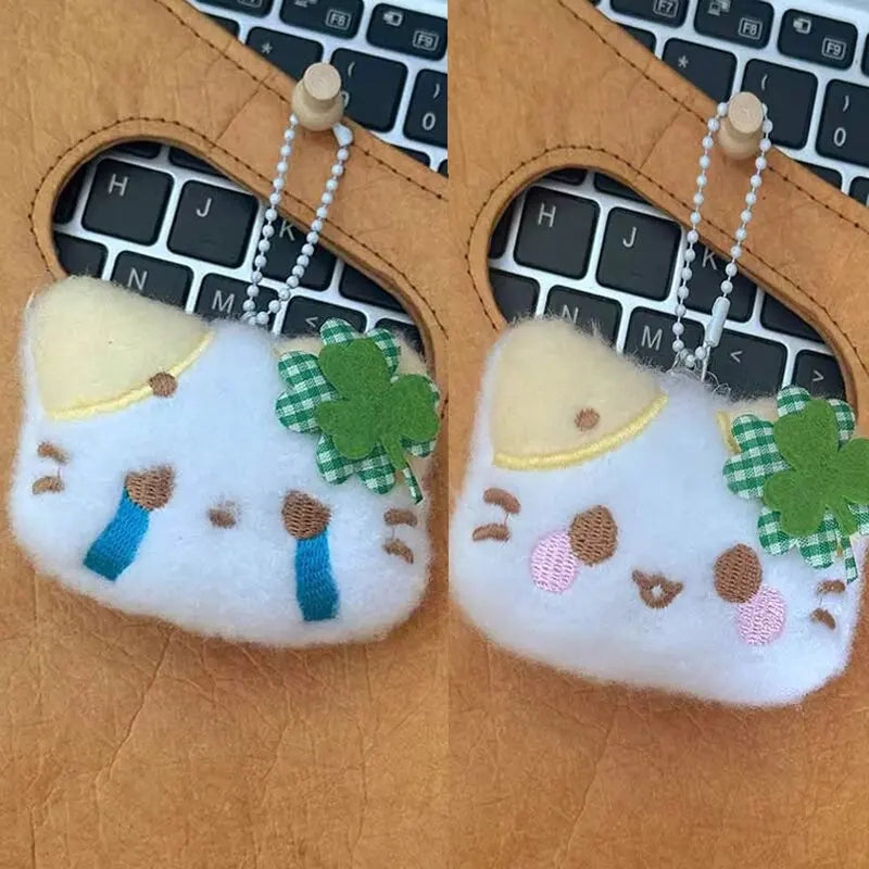 1/2/4pcs Green Clover Cat Plush Small Cat Keyring Cute Charm Keychain for Girls Women Kawaii Bag Pendant Key Chains Couple Gift