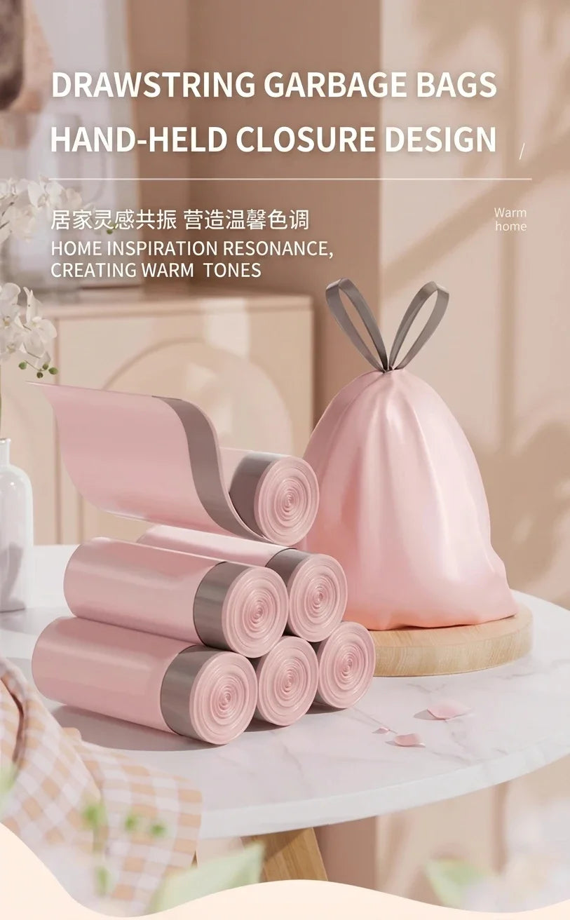 Pink Drawstring Trash Bags, Thickened Leakproof Tear Resistant Easy Tie Odor Resistant for Kitchen Bathroom Office Daily Home Use Households Busy Families Small Trash Can Liners Household Cleaning Garbage Bags