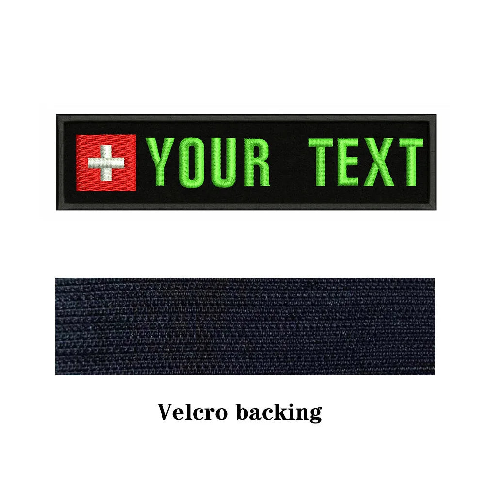 Swiss Flag Switzerland 10X2.5cm Embroidery Custom Name Text Patch Stripes Badge Iron On Or  Patches