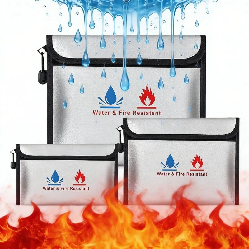 Fireproof Waterproof Document Bag with Zipper Closure for Certificates Money Cards Storage Home Office Travel Portable Organizer