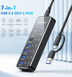 RSHTECH 7-Port Powered USB C Hub with 10Gbps USB-C 3.2 Ports Individual Touch Switches 5V/3A Power Adapter Laptop USB Splitter