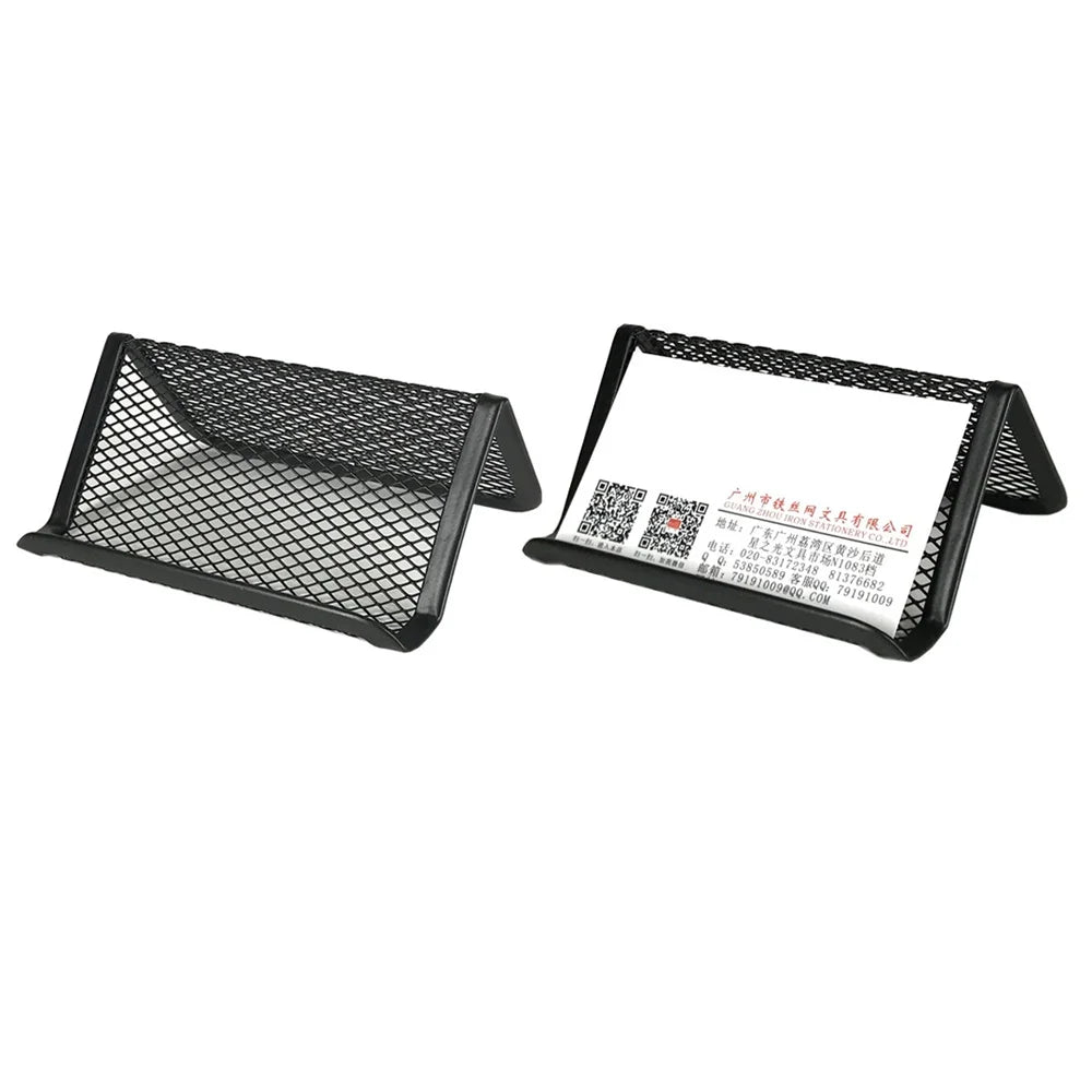 Black Metal Mesh Business Card Holder Desktop Business Card Display Stand Box Office Cards Holder Desk Shelf Storage Organizer