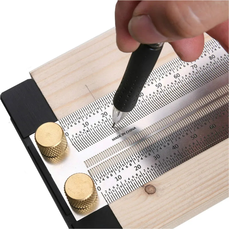 Precision Marking Ruler 200/300/400mm Stainless Steel Marking T-Rule 180mm Angle Ruler Automatic Pencil Scribing Mark Line Gauge