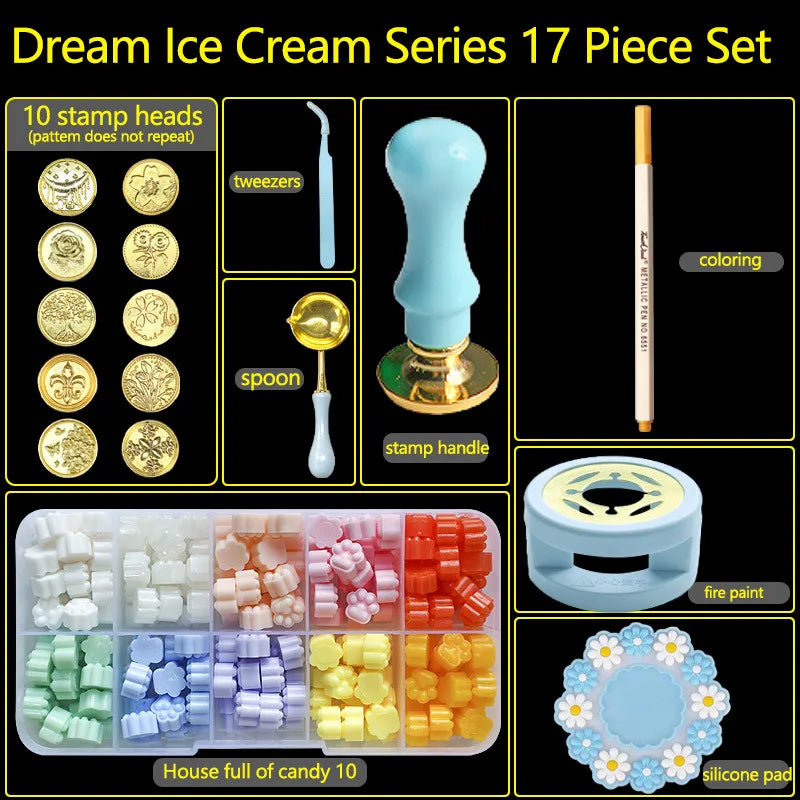 17PC/1Set Wax Seal Stamp Kit Lacquered Sealing DIY Craft Supplies Seal Random Header Christmas Wedding Invitation Decoration