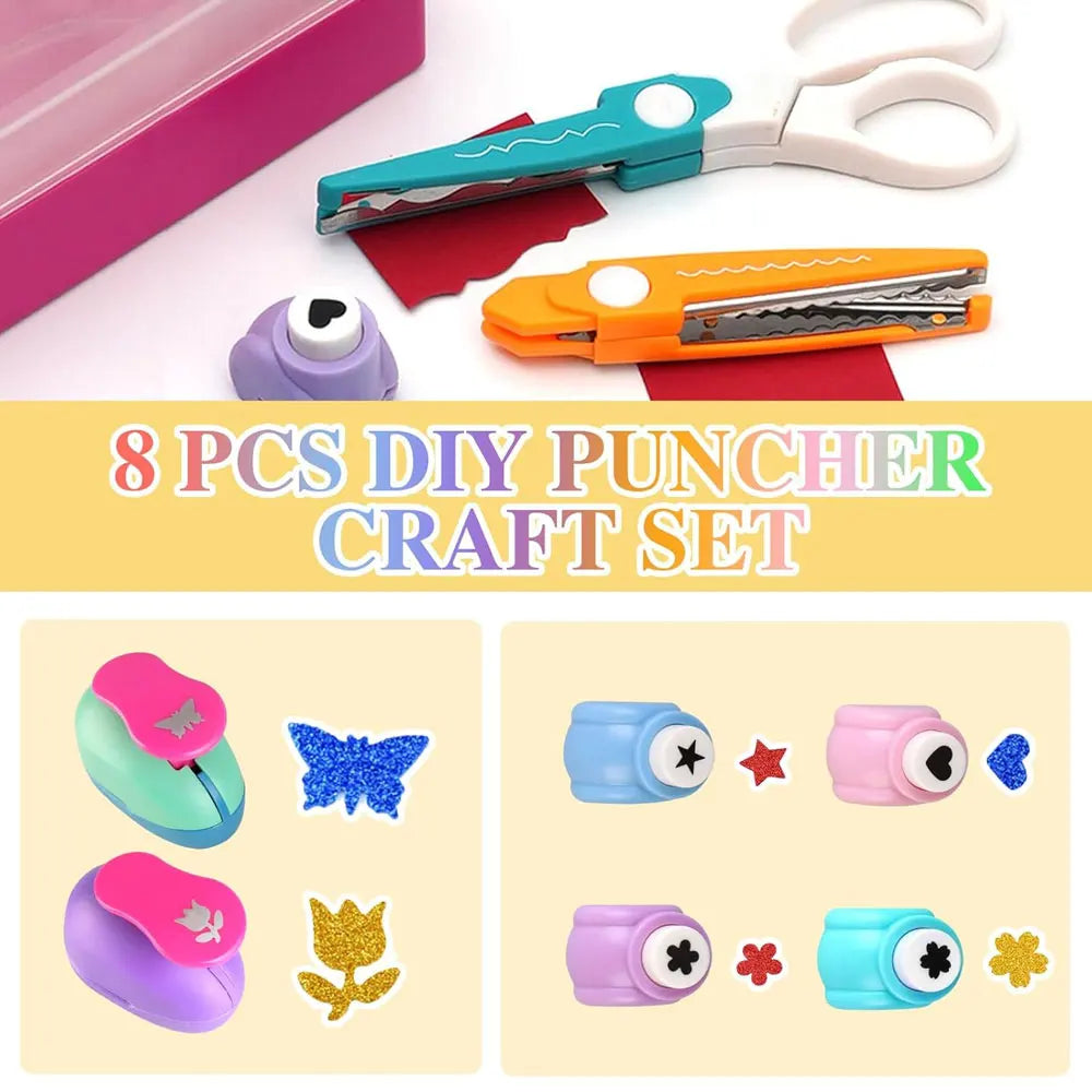 An 8-Piece Creative Hole Punch Set Perfect for DIY Scrapbooking and Birthday Cards. Fixed Patterns and Random Colors Available.