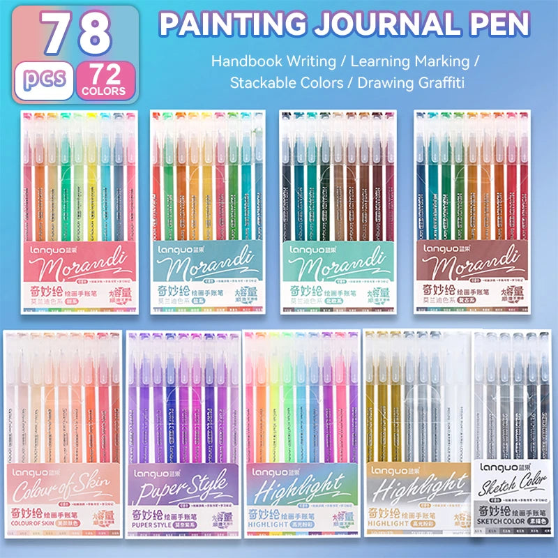 105Color Hand Account Gel Pen Languo Morandi Retro Pen Large-Capacity Color Handbook Pen For Student Painting Graffiti Writting