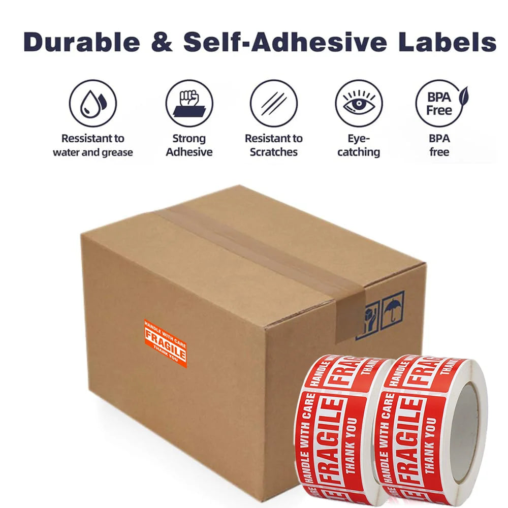 2"x 3" Fragile Stickers 500 Labels Per Roll Strong Adhesive (Handle with Care,Thank You) Labels for Shipping Moving,Do Not Bend