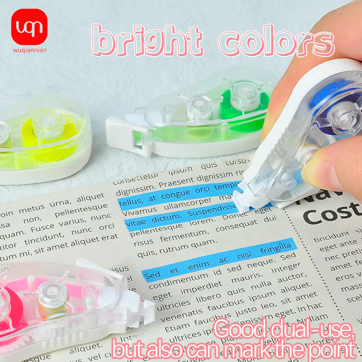 Highlighter Tape for Kids Cute Simplicity Solid Color Correction Tape Style Highlighter Marker Scrapbook Stationery Tape