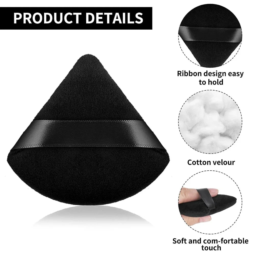 Reusable Black Triangle Velvet Powder Puff Soft Facial Blending Sponge, Multipurpose Foundation Cosmetic Sponge for Daily Makeup