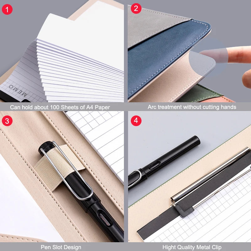 A4 Business Leather Portfolio Padfolio Folder Multifunctional Business Manager Clipboard Document Organizer Office Conference