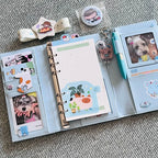 A6 Blue Three-Fold Loose-leaf Notebook PU Binder Photocards Collect Book Diary Agenda Planner Cover Stationery