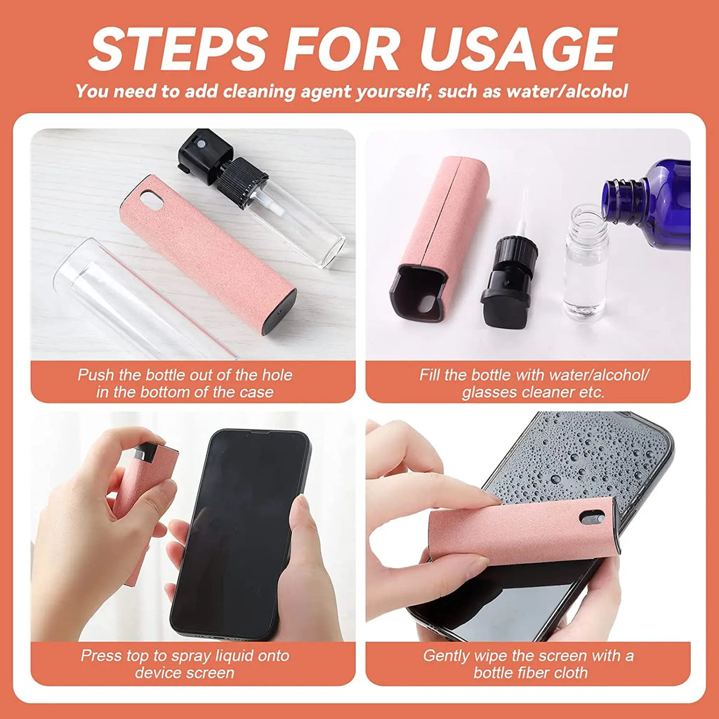 2 In 1 Screen Cleaner Spray Kit Portable Screen Cleaning Tools Microfiber Cloth For Apple Watch iPhone Xiaomi PC Laptops Phone