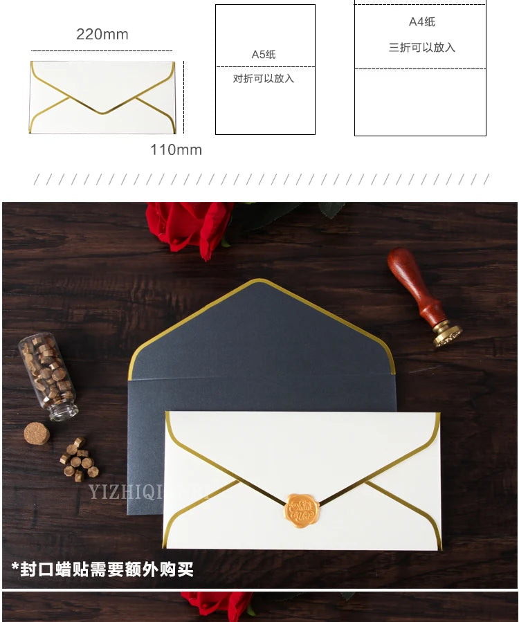 10pcs/batch envelope letter paper minimalist gilded envelope retro European style business envelope