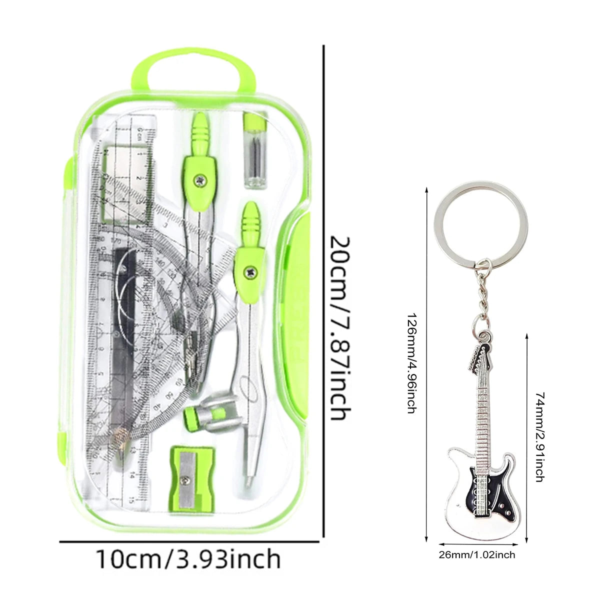 1 Set Math Geometry Kit Protractor Compass Set Triangle Ruler  11 Pcs Student Supplies,Green