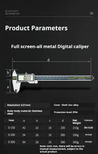 All-Metal IP54 Electronic Digital Display Vernier Calipers 0-150/200/300mm Stainless Steel HD Full Screen Caliper Measuring Tool