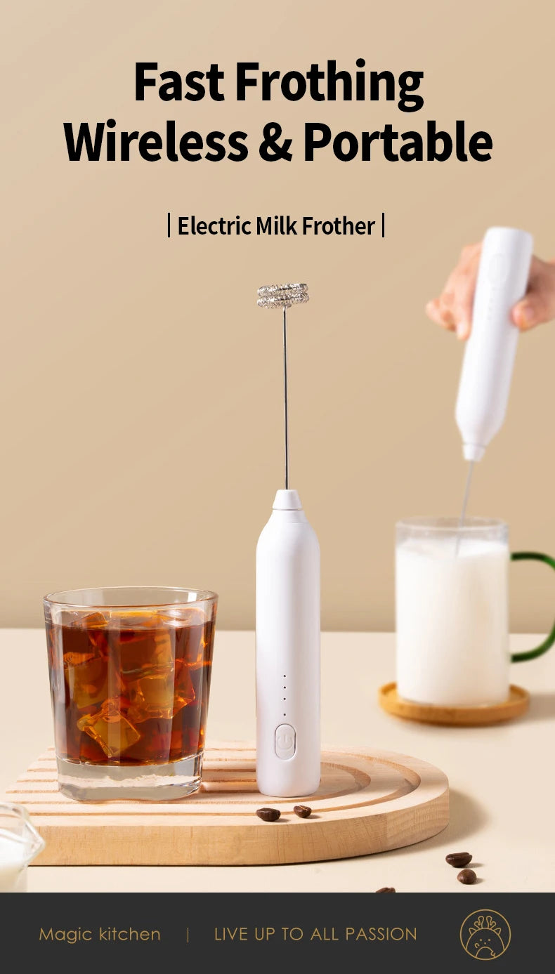 OANKR Rechargeable Milk Frother Handheld Coffee Electric Whisk Drink Foam Mixer Mini Hand Stirrer with 3 Speeds Adjustable Tool