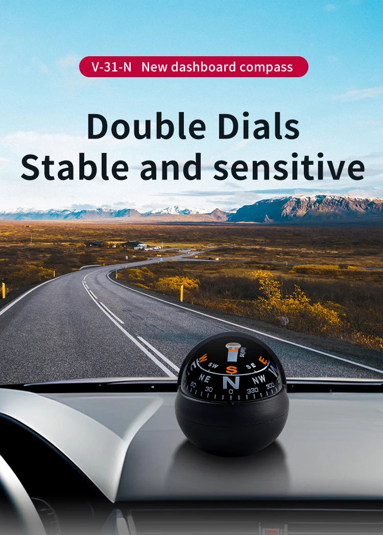 KANPAS Compass for Car/Small Dashboard Compass/Compass for Boat/No Leaking Compass/Double Dial/Luminous