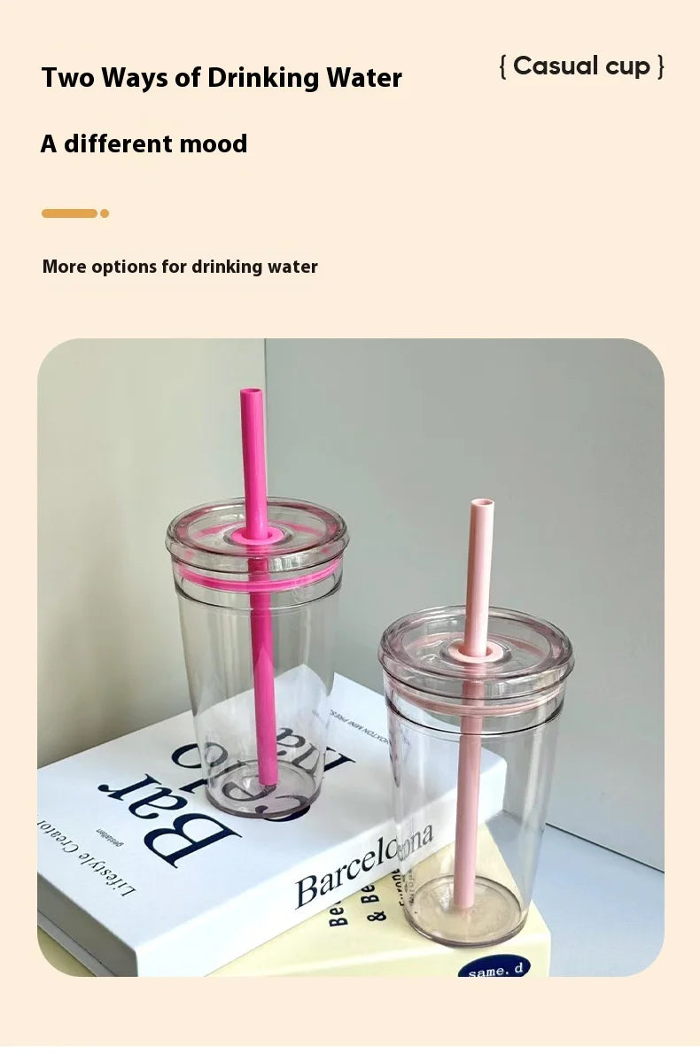 450ML Summer High-value Milk Tea Straw Plastic Cup Transparent Multi-color Thickened Coffee Cup Office Water Cup