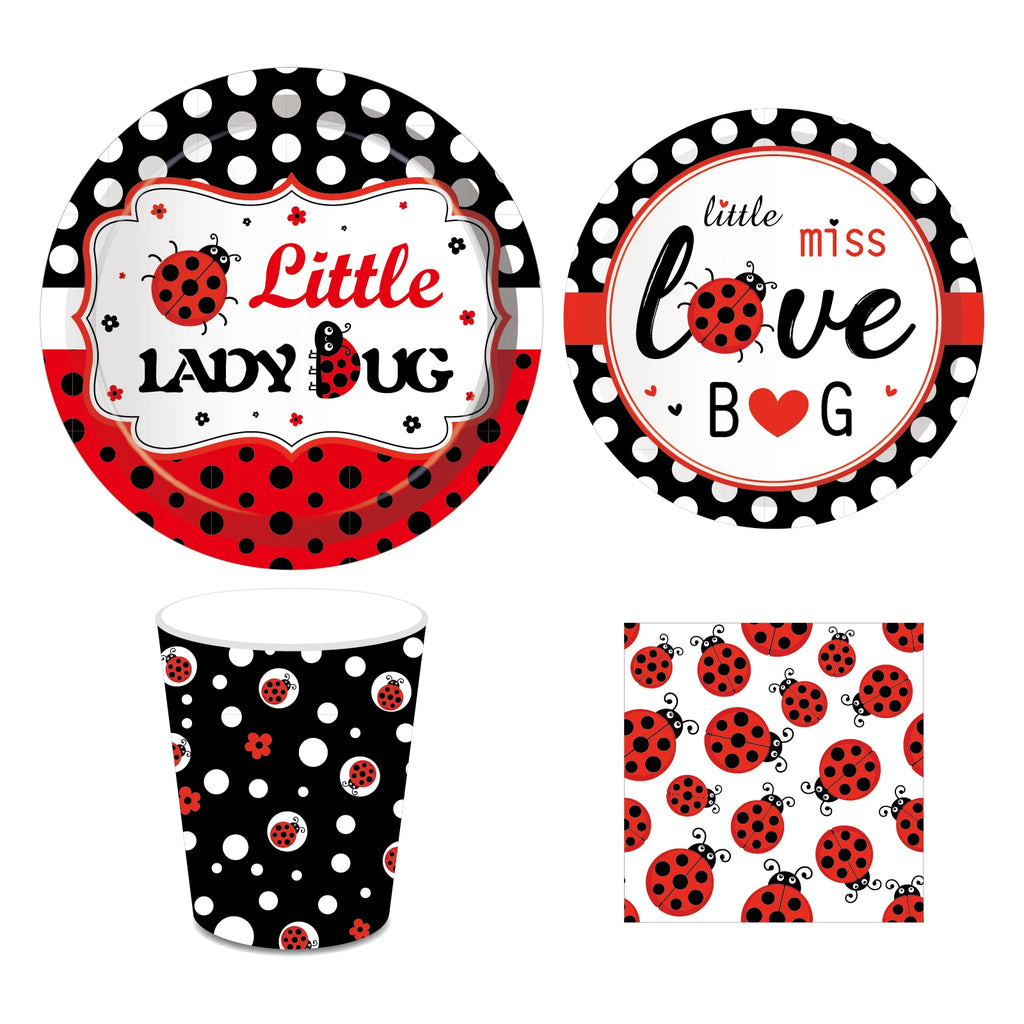 Insect Ladybug Party Disposable Tableware Sets Kids Birthday Plates Cups Napkins For Baby Shower Party Dinnerware Decoration