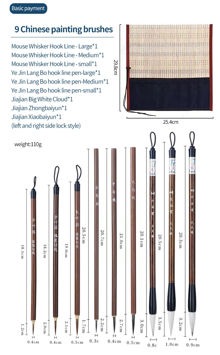 6/9/ 12/ 16 Chinese Painting Brush Beginner Calligraphy Drawing Bamboo Pen Curtain Felt Rice Paper Set Landscape Drawing Writing