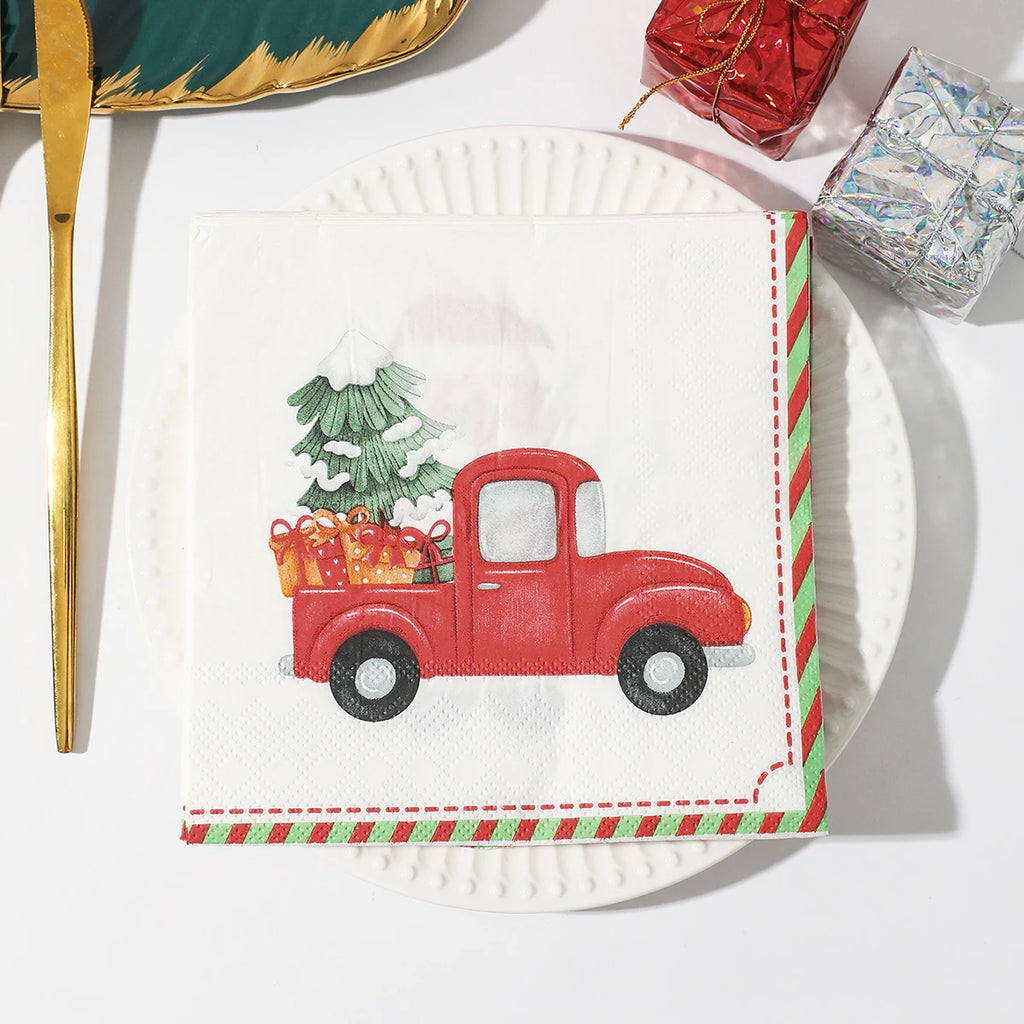 Christmas Party Napkins Disposable Dinner Serviettes Santa Claus Christmas Tree Gifts Flower Element Style Art Decoupage Napkins