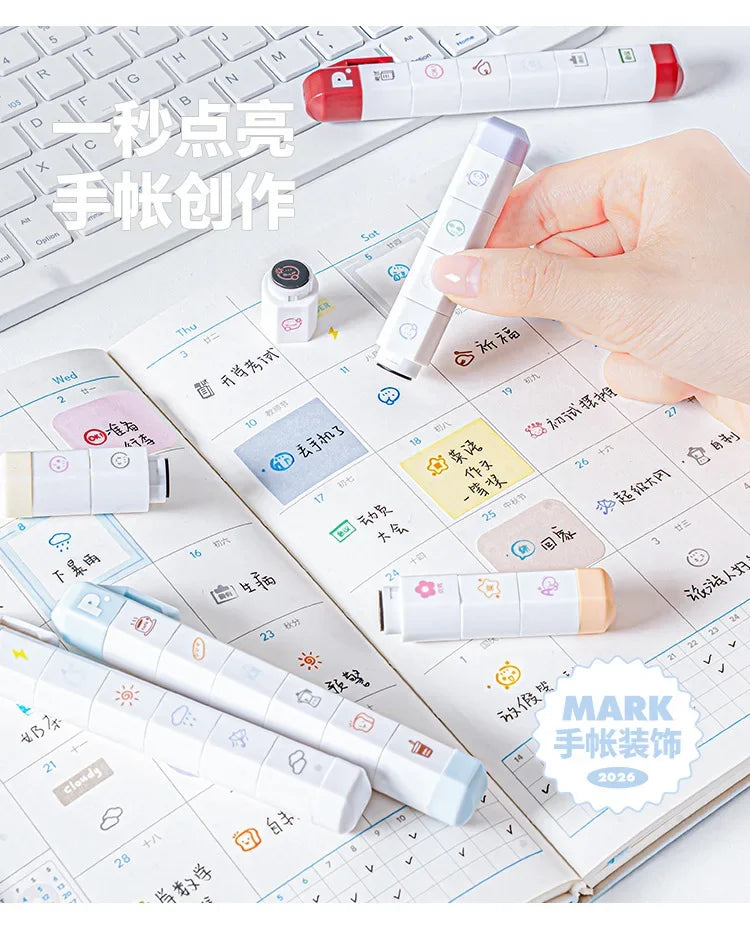 Cute Multi-link Mood Stamp Set – Kawaii INS Style Journal Diary Stamps, Scrapbooking Supplies for Planners Crafting, Creative Marking Tools for Teens Girls