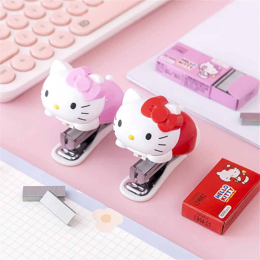 Genuine Sanrio Hello Kitty Stapler Set with Staples Bookbinding Machine Creative Stationery Gift for Women School Office